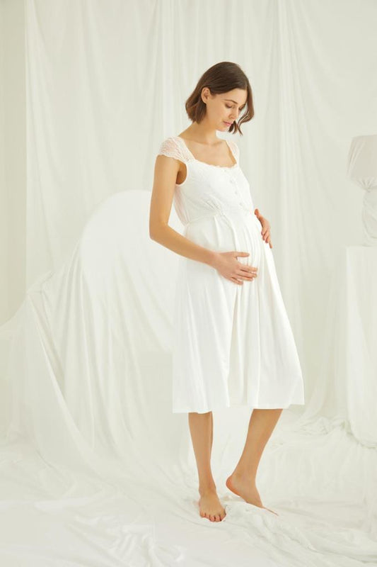 Önden Düğmeli Dantel Detaylı Lohusa Hamile Gecelik 18300