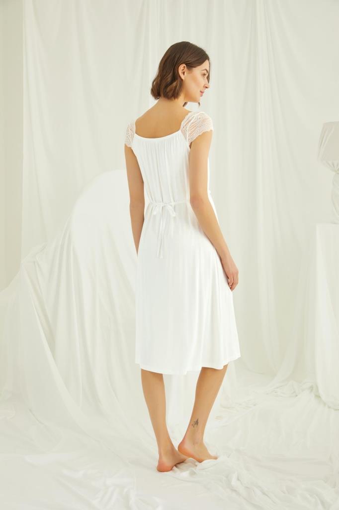 Önden Düğmeli Dantel Detaylı Lohusa Hamile Gecelik 18300