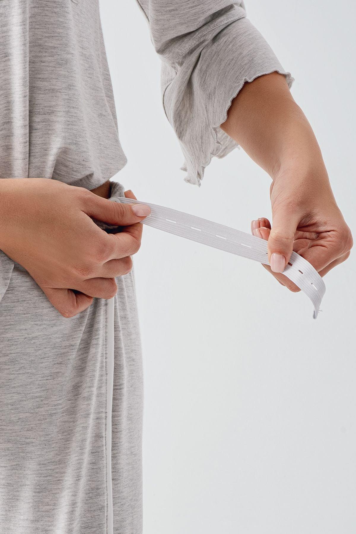 Düğmeli Uzun Kollu Biyeli Lohusa Hamile Pijama Takımı Gri - 16207