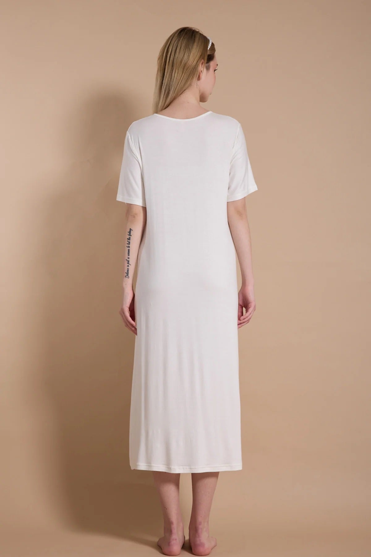 Önden Düğmeli Sabahlıklı Lohusa Hamile Gecelik Ekru - 716