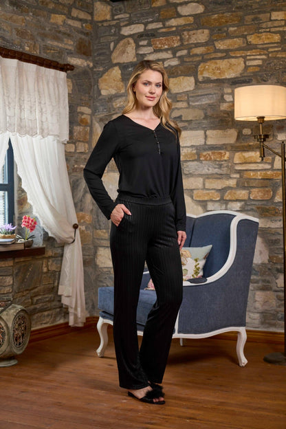 Uzun Kollu Önden Düğmeli Lohusa Hamile Pijama Takımı 26275