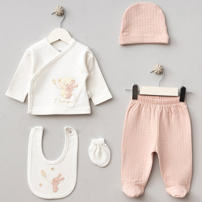 Sarılan Ayıcık Desenli Hastane Çıkışı 5'Li Pudra - 047.20123.17