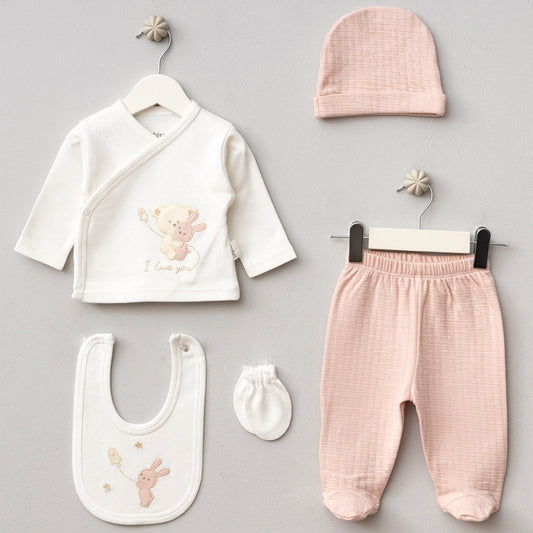 Sarılan Ayıcık Desenli Hastane Çıkışı 5'Li Pudra - 047.20123.17