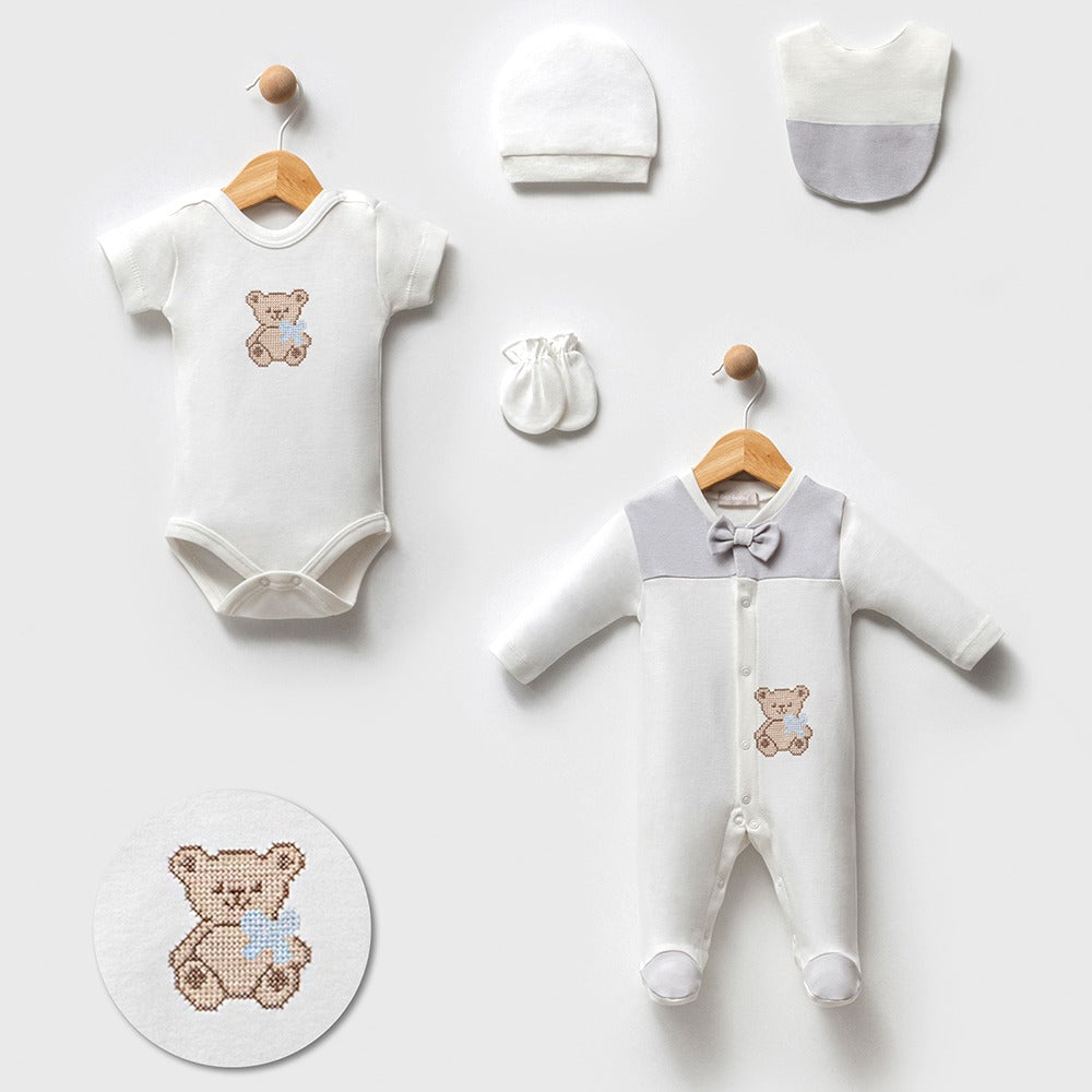 Fiyonklu Ayıcık Desenli Hastane Çıkışı 5'Li Ekru - 135.78607