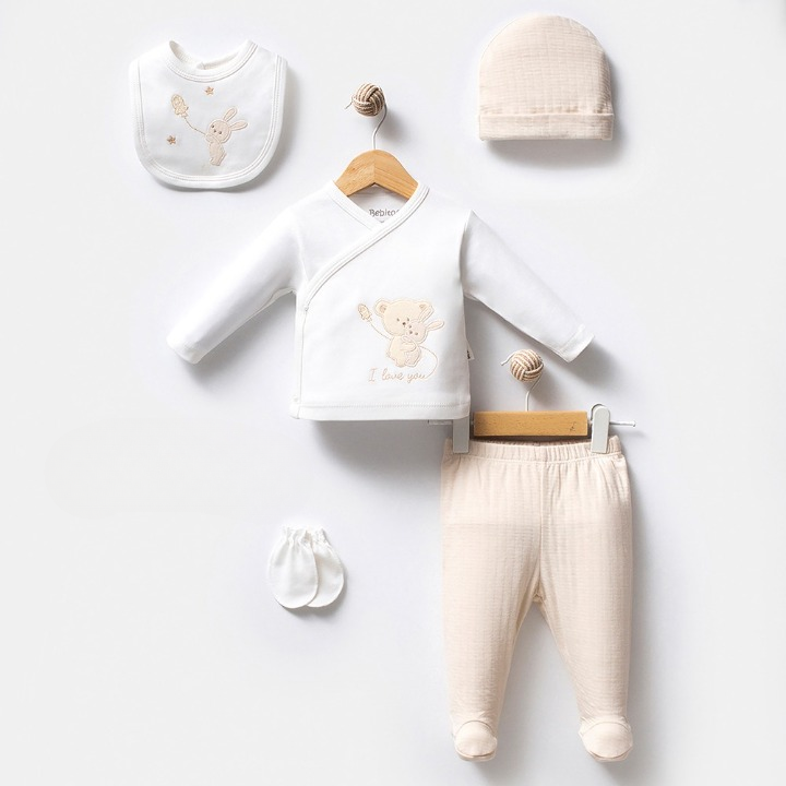 Sarılan Ayıcık Desenli Hastane Çıkışı 5'Li Bej- 047.20123.20