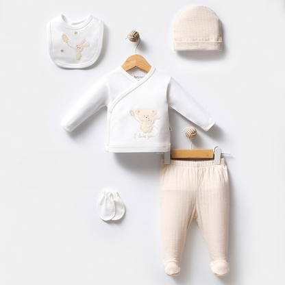 Sarılan Ayıcık Desenli Hastane Çıkışı 5'Li Bej- 047.20123.20