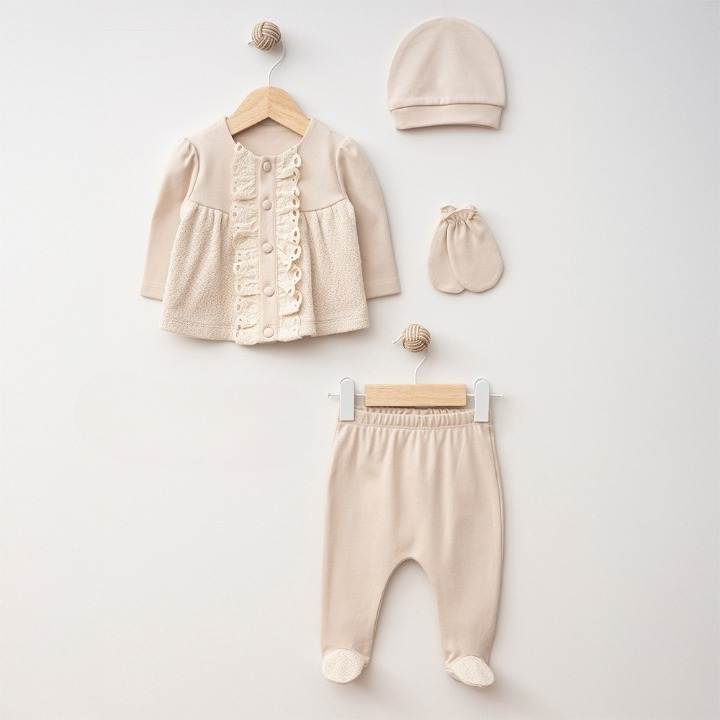 Örme Düğmeli 4'Lü Kız Takım - 145.4364