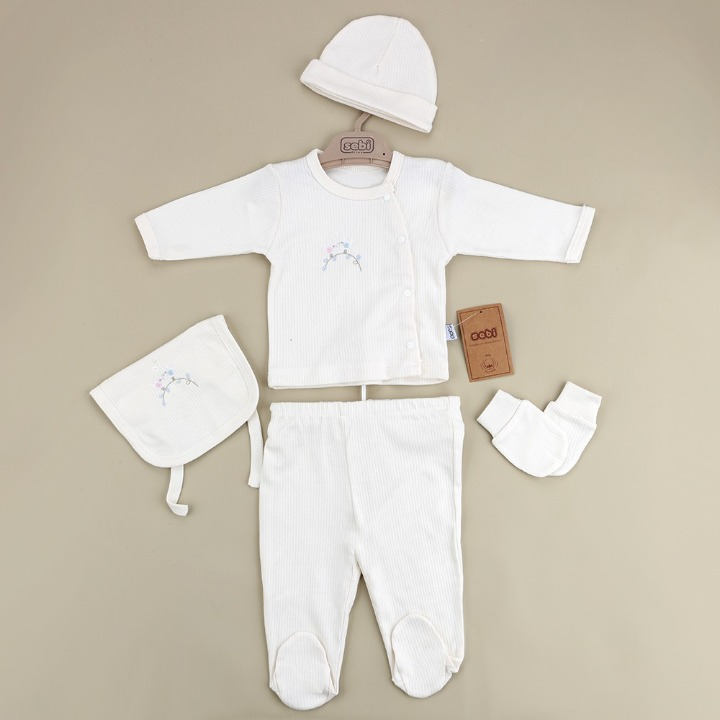 Daldaki Kuş Desenli  5'li Hastane Çıkışı Bej-  001.2043.12