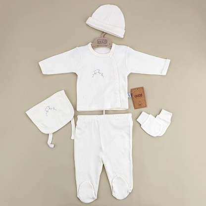 Daldaki Kuş Desenli  5'li Hastane Çıkışı Bej-  001.2043.12