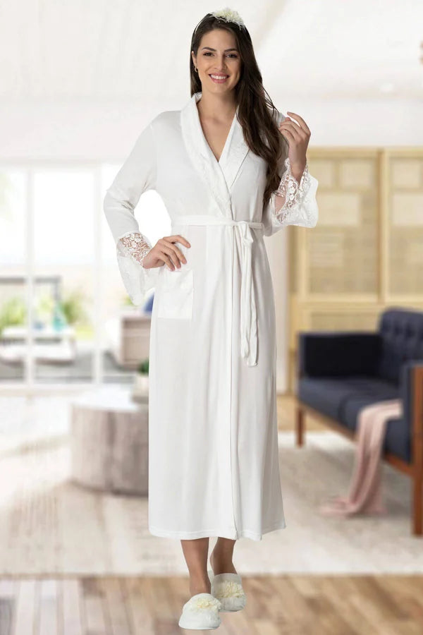 Dantelli Lohusa Hamile Sabahlık Ekru -5413