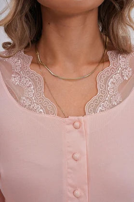 Önden Düğmeli Hamile Lohusa Pijama Takımı Pudra - 5808