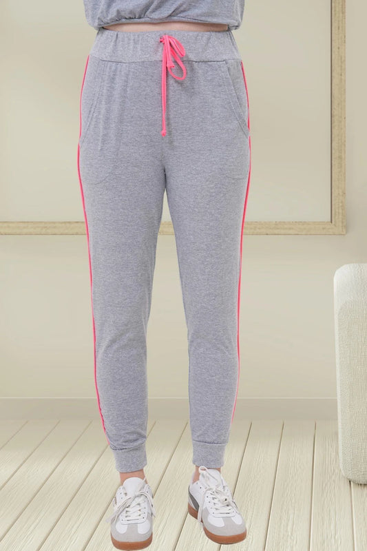 Kalp Desenli Yandan Çizgili Spor Pijama Takımı Gri - 6200