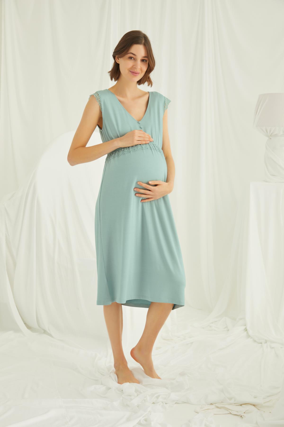 Sıfır Kol Önden Düğmeli Lohusa Hamile Gecelik 18466