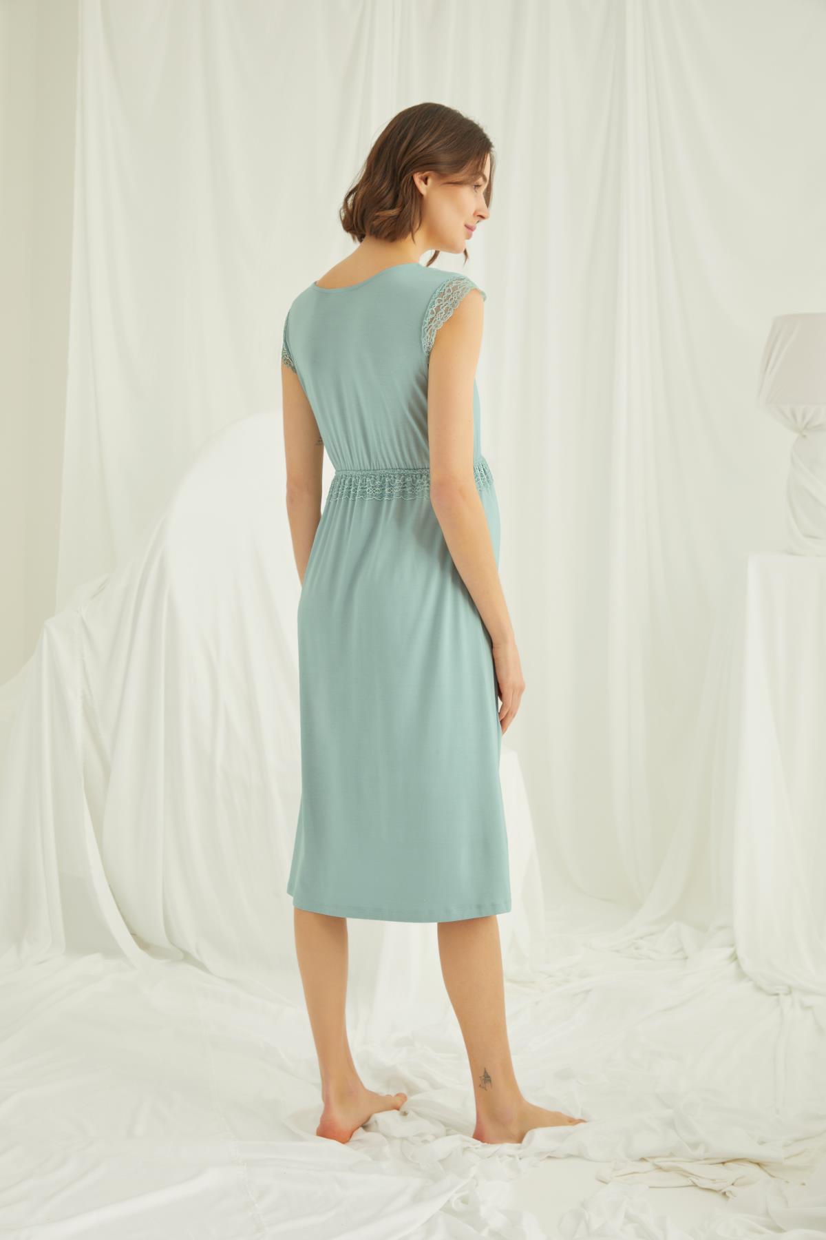 Sıfır Kol Önden Düğmeli Lohusa Hamile Gecelik 18466