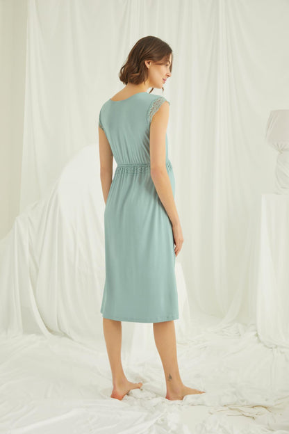 Sıfır Kol Önden Düğmeli Lohusa Hamile Gecelik 18466