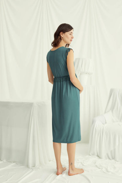 Önden Düğmeli Dantel Detaylı Lohusa Hamile Gecelik 18521